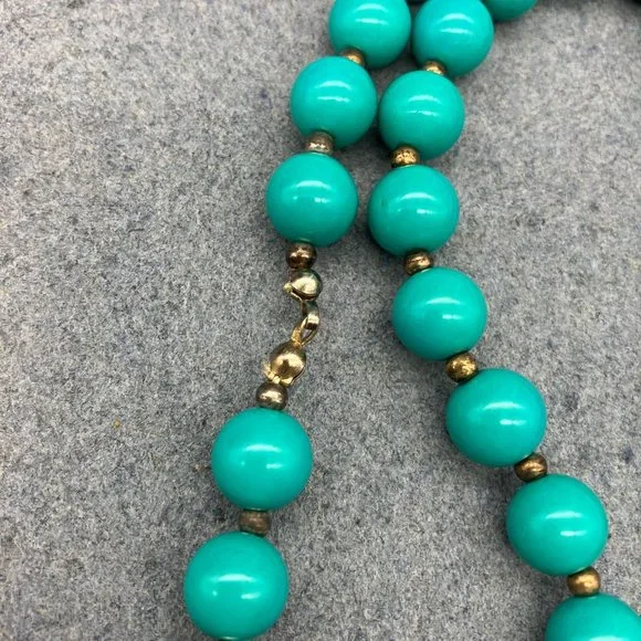 Beaded Necklace As Is Round Turquoise Blue Bronze Seed Bead No Closure Soft Girl - Picture 5 of 8